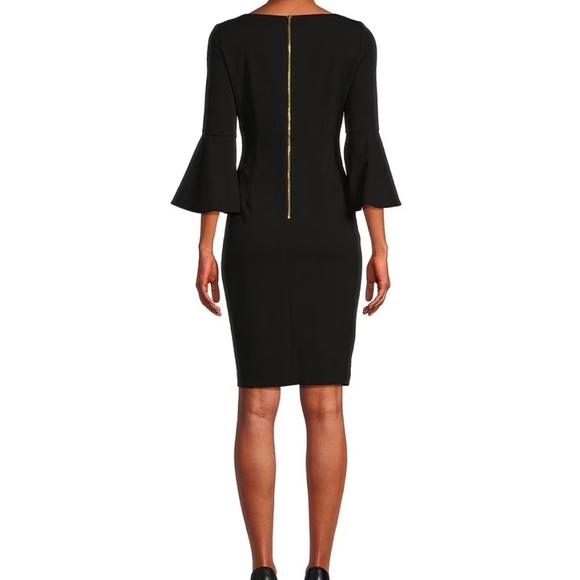 Calvin Klein NWT 3/4 Bell Sleeve Boat Neck Sheath Dress Black Women’s Size 4 - Picture 2 of 10